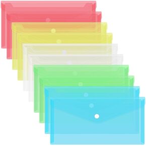 FYY 10PCS Plastic Envelopes - Clear Poly Envelopes File Folders Bag, Translucent A6 Size Bill Booklet Wallet with Button Closure for Office Supplies, 9.96 x 5.12 Inches, Clear