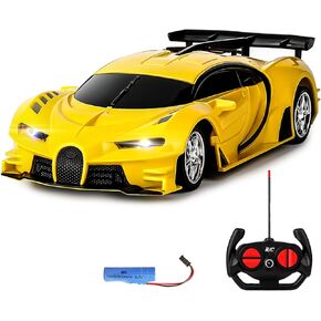 Remote Control Car, Rechargeable High Speed Drift RC Cars Toys for Kids Boys Girls Age 3 4 5 6 7 8-12,1/18 Super Vehicle with Headlight Yellow Racing Hobby Xmas Birthday Gift for Kid