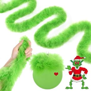 XunYee 8 Pcs Christmas Marabou Feather Boa Fluffy Feather Marabou Craft Boa Green Synthetic Plush for DIY Craft Sewing Trim Halloween Costume Christmas Decor