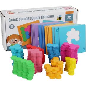 Wooden Blocks Puzzle, 20 Pack Wooden Tangram Puzzle | Colorful Wood Learning Puzzles & Shape Pattern Block Tangram, Brain Teaser Puzzle, Montessori Educational Gift for Children