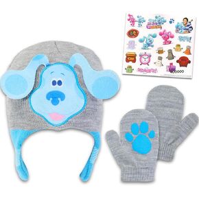 Blues Clues Hat and Gloves Set for Toddlers - Blues Clues Dress Up Bundle with Blues Clues Knit Beanie, Mittens, and Stickers | Blues Clues Winter Clothes, Accessories