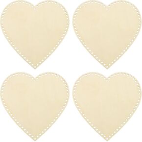 PATIKIL 6" x 6" Crochet Basket Bottom, 4Pcs Heart Shape Blank Crochet Knitting Wooden Base for DIY Craft Weaving Basket Making Supplies Home Decoration