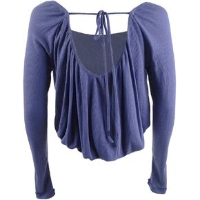 We The Free Womens Bondi Knit Waffle Thermal Top Blue XS