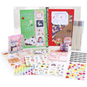 6x8'' DIY Scrapbook Album Kit, Make Your Own Scrapbook, Ring Binder Scrapbook Kit, DIY Journal Kit, Scrapbook & Diary Supplies Toy Set for Tween Teenage Kids, Birthday Gifts for 8-14 (Color Run)