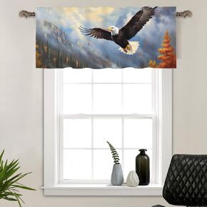 1 Panel Misty Forest Bald Eagle Curtain Valance for Windows, Retro Autumn Nature Animal Rod Pocket Short Window Treatment Decor Drapes for Kitchen, Bathroom, 54" X 18"