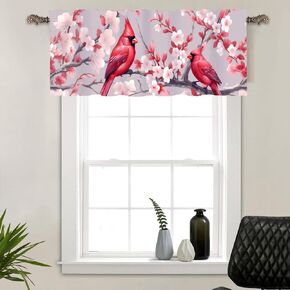 1 Panel Spring Floral Bird Curtain Valance for Windows, Rustic Tree Branches Flower Rod Pocket Short Window Treatment Decor Drapes for Kitchen, Bathroom, 54" X 18"