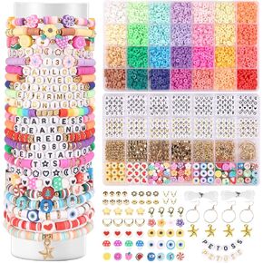 Friendship Bracelet Kit,4660 Clay Beads Bracelet Making Kit,Flat Preppy Beads for Jewelry Making,Polymer Heishi Beads with Charms Gifts for Teen Girls Crafts