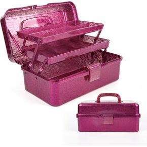 Glitter Pink Three-Layer Multipurpose Art&Craft Tool Storage Box,Carry Tackle Box Sewing Box Organizer,Medicine box,Cosmetic box,art supply box