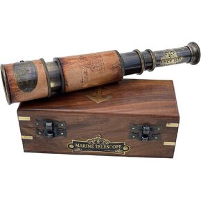 Handheld Brass Telescope Maritime Sailors Masterpiece with Wooden Box Pirate Spyglass