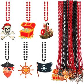 36 Pcs Pirate Skull Beads Necklace Halloween Pirate Jewelry Accessories Pirate Day Necklaces Chains Pirate Party Decorations for Costume Cosplay Party Gift