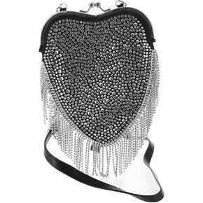 Betsey Johnson Flutter Rhinestone Fringe Heart Frame, Black