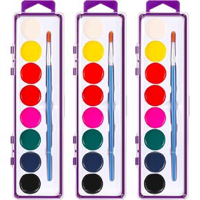 3 Pack 8 Colors Watercolor Paint Set Washable Watercolor Paint with Paint Brushes for Kids Adults Classroom Parties Art Activities Halloween Christmas Gifts(Orange)