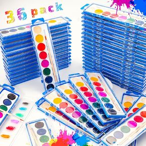 36 Pack Watercolor Paint Set for Kids - 8 Washable,Bright Colors with Paintbrush Watercolor Paint Bulk for Kids Party Favors,Classrooms Supplies,Art Lessons