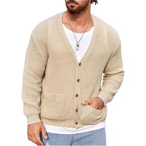 Floerns Men's Solid Long Sleeve Button Front Cardigan Sweater with Pocket