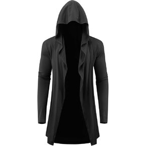 Lars Amadeus Hooded Cardigan for Men's Lightweight Shawl Collar Long Sleeves Open Front Draped Cardigans