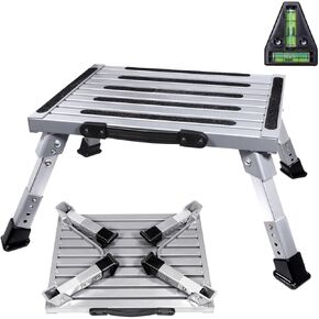 FLSEPAMB RV Steps RV Step Stool Aluminum Folding Steps with Anti-Slip Surface, Rubber Feet, Grip Handle, Suitable for RV Travel, Camping, Household Use, Supports Up to 500 lbs