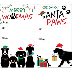 Santa Paws Christmas Gift Tags, Peel and Stick Christmas Gift Tags, 75 Count Merry Woofmas Pet Holiday Gift Wrap Tags