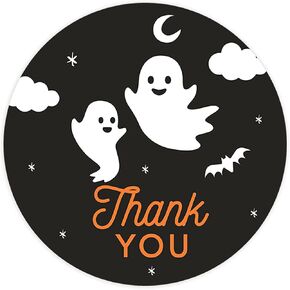 Andaz Press Halloween Thank You Stickers 2 Inch Round 40 Bulk Pack Cute Little Ghosts Happy Halloween Stickers Labels for Kids Treat Bags Goodie Bags Halloween Party Favors Ghost Thank You Sticker