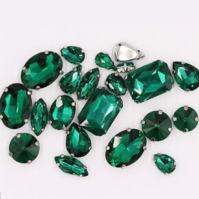 Sew on Rhinestones with Claws, Emerald Green Rhinestones Mixed Shapes Glass Rhinestones for Crafts, Costume, Shoes, Jewelry Making, Rings, Bracelets, Earrings, Necklaces, Belt(20 pcs)
