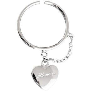 Dainty Love Ring 925 Sterling Silver Heart Dangle Rings for Women Girls Statement Expandable Charm Chain Drop Inscription Valentine Birthday Anniversary Jewelry Gift for Friend