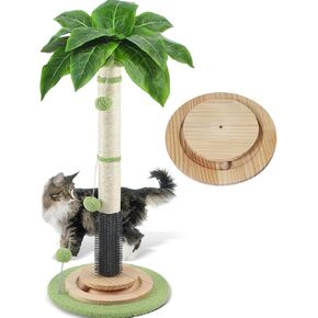 Couner Cat Scratching Post-39.4''Tall Palm Tree Cat Scratching Post for Indoor Cats,Cat Scratcher with Sisal Rope,Wood Base,Self Groomer,4*Hanging Balls,1*Spring Ball,Interactive Ball