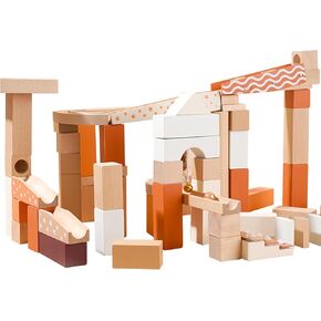 Wooden Marble Run Blocks for Kids Ages 3+, 60 Pieces Wood Building Blocks Toys and Construction Play Set, Nature Colored Marble Track Maze Game STEM Learning Toys Gifts for Boys Girls (60pc Set)