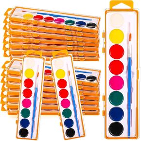 12 Pack 8 Colors Watercolor Paint Set for Kids Washable Watercolor Paint with Paintbrush for Classroom School Birthday Art Activities Halloween Christmas Party Supplies(Orange)