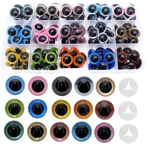 ARTCXC 90Pcs 15mm &16mm 3Styles Plastic Safety Eyes Glitter Eyes Solid Craft Crochet Eyes with Washers for DIY Making of Puppet Bear Crafts Toy Doll Carfts