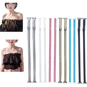 6 Pairs Set Decorative Bra Straps,Glitter Bra Accessories Sparkle Lingerie Straps for Strapless Dress,Fashion Accessory Gifts Box for Women Mom Grandma