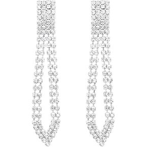 SELOVO Tassel Wedding Dangle Earrings Clear Rhinestone Crystal Silver Tone