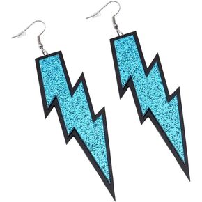 Big Blue Lightning Bolts Dangling Hook Earrings for Women Girls Silver Plated Pin Charm Drop Dangle Huggie Hoop Earring Boho Jewelry Gifts Hypoallergenic