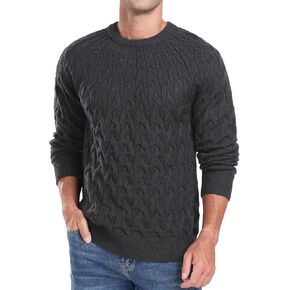 Askdeer Men's Cable Knit Pullover Sweater Casual Long Sleeve Knit Sweater Classic Crewneck Sweaters with Ribbing Edge