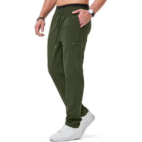 JMIERR Men's Cargo Pants Casual Drawstring Stretch Waist Straight Trousers with Zipper Pockets