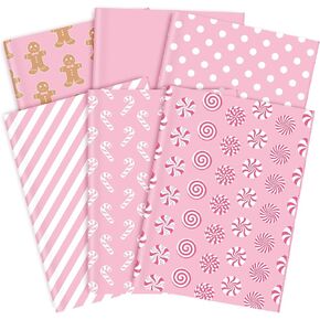 JarThenaAMCS 90 Sheets Christmas Tissue Paper Pink Gingerbread Man Candy Cane Gift Wrapping Paper Xmas DIY Art Craft Tissue for Birthday Holiday Baby Shower Party Decor, 13.7 x 19.6 Inch