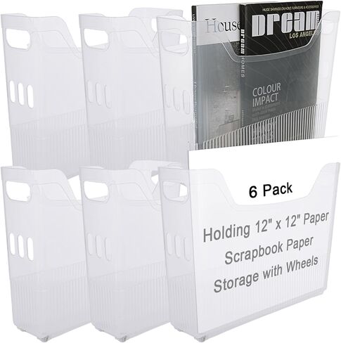 6 Pack 12 x 12 Paper Storage Organizer, Scrapbook Paper Storage with Wheels, Plastic Scrapbook Storage Bin for 12" x 12" Pape, Scrapbook Papers, Cardstocks, Vinyl Sheets, Documents in Saudi Arabia