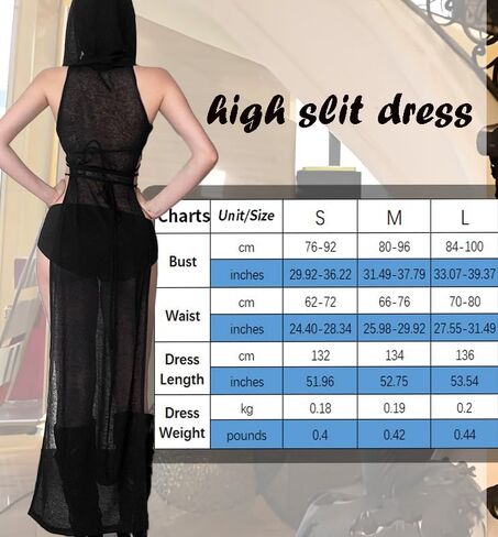 Women Goth Sheer Dress, Mock Neck Sleeveless Rave High Slit Dress with Hooded, EDM Music Festival Outfits in Saudi Arabia