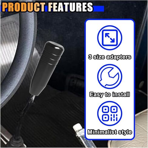 5" Heavy Weighted Shifter Knob, Universal Aluminum Alloy Car Gear Lever Metal Stick Shift Handle, Shifter Knobs Retainer for Manual Automatic Vehicles with 3 Adapters (Black) in Saudi Arabia