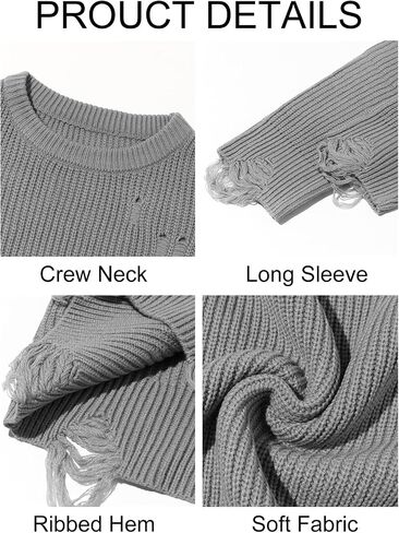 Runcati Mens Crewneck Sweater Pullover Knitted Long Sleeve Casual Ripped Sweaters in Saudi Arabia