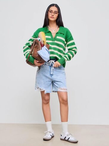CIDER Polo Sweaters for Women Striped Collar Knit Fall Sweaters 2024 in Kuwait