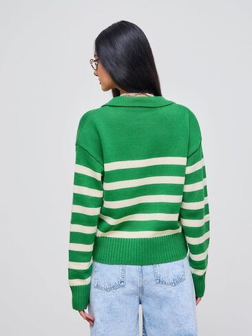 CIDER Polo Sweaters for Women Striped Collar Knit Fall Sweaters 2024 in Kuwait