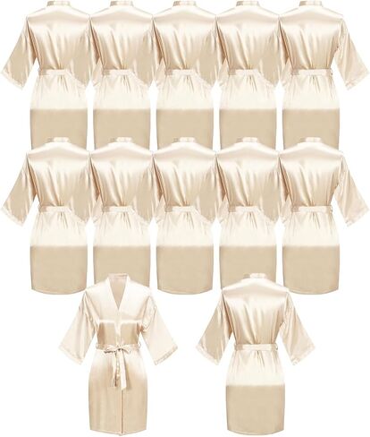 12 Pcs Silky Satin Kimono Robes Bride Bridesmaid Bathrobe for Women Short Sleepwear for Wedding Birthday Party in Kuwait