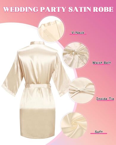 12 Pcs Silky Satin Kimono Robes Bride Bridesmaid Bathrobe for Women Short Sleepwear for Wedding Birthday Party in Kuwait