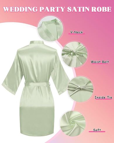 12 Pcs Silky Satin Kimono Robes Bride Bridesmaid Bathrobe for Women Short Sleepwear for Wedding Birthday Party in Kuwait