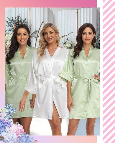 12 Pcs Silky Satin Kimono Robes Bride Bridesmaid Bathrobe for Women Short Sleepwear for Wedding Birthday Party in Kuwait
