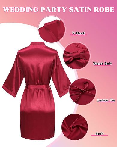 12 Pcs Silky Satin Kimono Robes Bride Bridesmaid Bathrobe for Women Short Sleepwear for Wedding Birthday Party in Kuwait