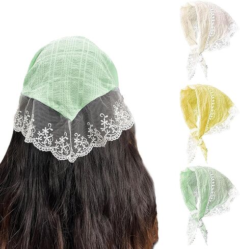 Yanmucy 3Pcs Lace Hair Bandanas for Women Girls Cute Triangle Head Scarf Boho Lightweight Kerchief Vintage Hair Accessories in Saudi Arabia