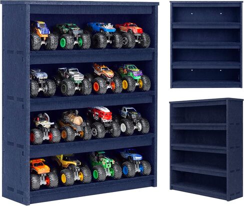 Felt Monster Trucks Display Case, Wall-Mounted Display Case Fit for Monster Trucks, 16 Slots Monster Trucks Storage Case, Groove Fixation Toy Truck Container Holder (Black- New Version) in Kuwait