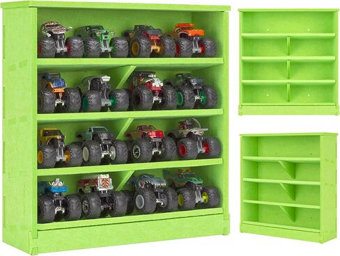 Felt Monster Trucks Display Case, Wall-Mounted Display Case Fit for Monster Trucks, 16 Slots Monster Trucks Storage Case, Groove Fixation Toy Truck Container Holder (Black- New Version) in Kuwait