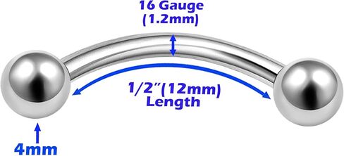MATIGA 2 قطعة الفولاذ الجراحي 16 مقياس الحديد منحني ثقب المجوهرات الشفاه Labret اللولب الحاجب الرخ 4 مللي متر الكرة المزيد من الخيارات in Kuwait