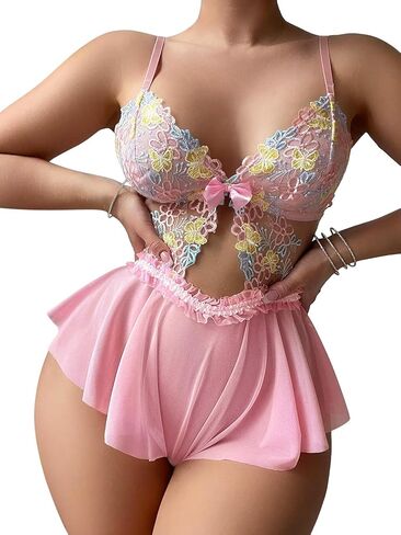 مثير انقطاع كشكش مطيع محض المطرزة شبكة الأزهار رومبير بيبي دول الملابس الداخلية ارتداءها قطعة واحدة in Kuwait